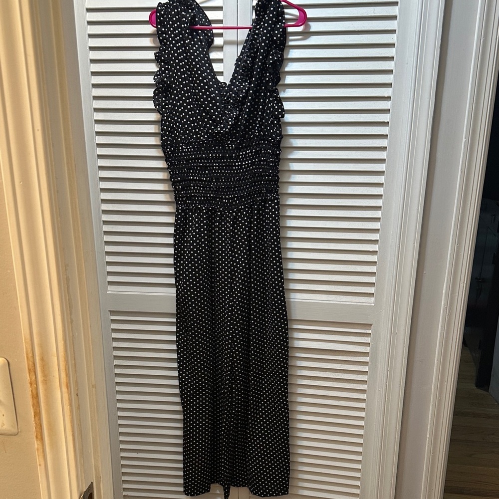 Max Studio Black and White Polka Dot onesie fitted wide legs size XL